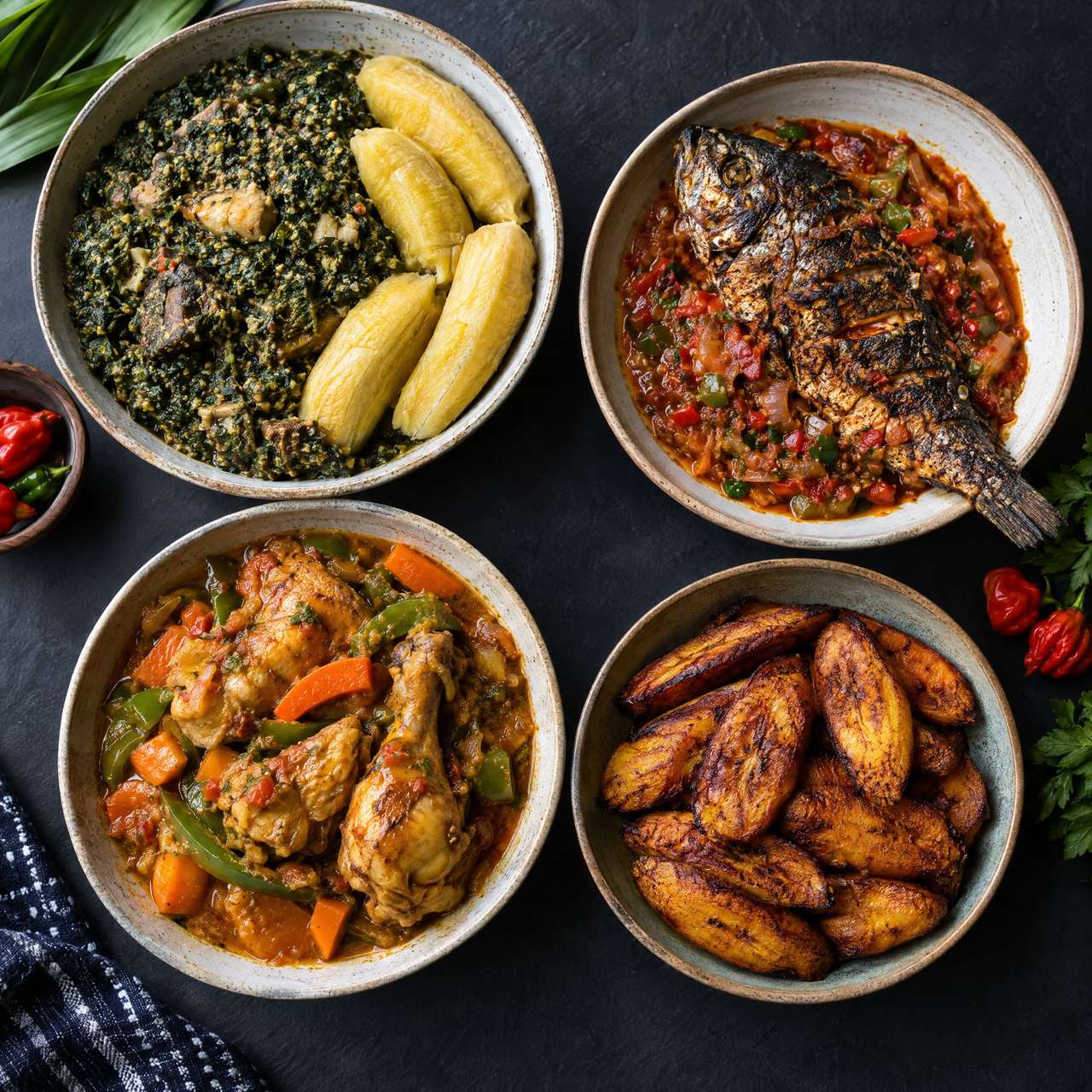 Plats camerounais vus du dessus.